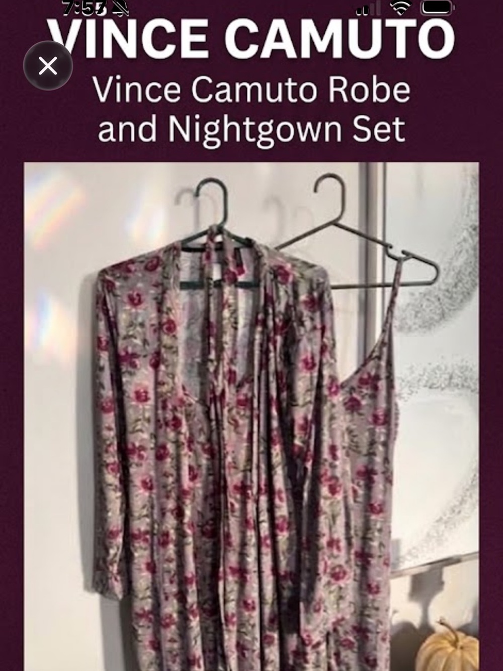 Vince camuto Robe and nightgown - Lavender with Berry Roses xl nwt